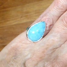 Load image into Gallery viewer, Smithsonite Ring | Teardrop Cabochon | Delicious Sky Blue | Classic Bezel set with open Back | US Size 6.5 | AUS or UK size M 1/2 | Calm Emotional Healing Balance | Pisces Virgo | Genuine Gems from Crystal Heart Melbourne Australia since 1986