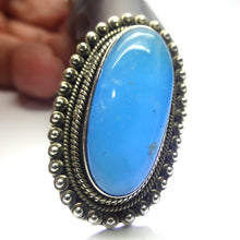 Load image into Gallery viewer, Smithsonite Ring | Oval Cabochon | Delicious Sky Blue | Classic Bezel set with open Back | Antique wide border | US Size 8 | AUS or UK size P 1/2 | Calm Emotional Healing Balance | Pisces Virgo | Genuine Gems from Crystal Heart Melbourne Australia since 1986