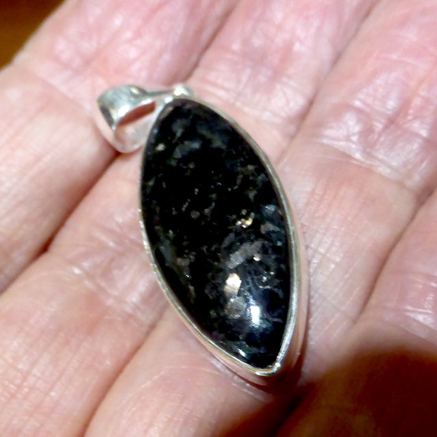 Nuummite Pendant | 925 Sterling Silver | Marquis Cabochon | Black with Golden Flecks | Soul Retrieval | Clear emotional entanglements | Genuine Gemstones from Crystal Heart Melbourne Australia since 1986 | nuumite | nummite