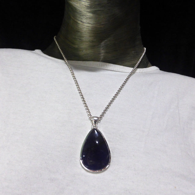 Iolite (Water Sapphire) with sparkling small gold inclusions of Hematite | rare |  Teardrop cabochon Pendant | 925 Sterling Silver | Open Back | Positive Optimism and guidance on your path | Genuine Gems from Crystal Heart Melbourne Australia since 1986