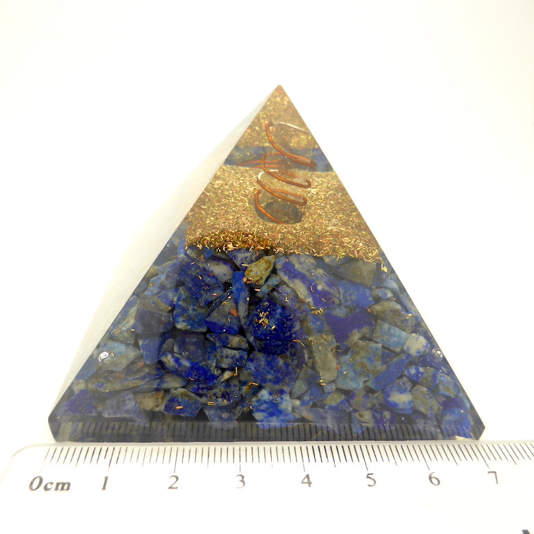 Orgonite Pyramid with genuine Lapis Lazuli | Clear Crystal Point conduit in Copper Spiral | Accumulate Orgone Energy | Meditation | Silent Mind | Inner Truth | Crystal Heart Melbourne Australia since 1986