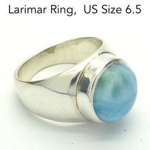 Load image into Gallery viewer, Larimar Ring | 925 Sterling Silver | Cabochon| Us Size 6 | AUS Size M1/2  | Dominican Republic Caribbean | Leo Stone | Pectolite Variety | Oceanic Sky blue Pectolite variety | Genuine Gems from Crystal Heart Melbourne Australia since 1986