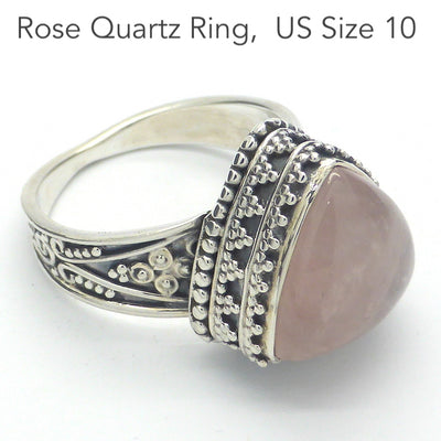 Rose Quartz Cabochon Gemstone Ring | Antique style oxidised silver | 925 Sterling Silver | US Size 10 | AUS Size T1/2 | Star Stone Taurus Libra  | Genuine Gemstones from Crystal Heart Melbourne since 1986