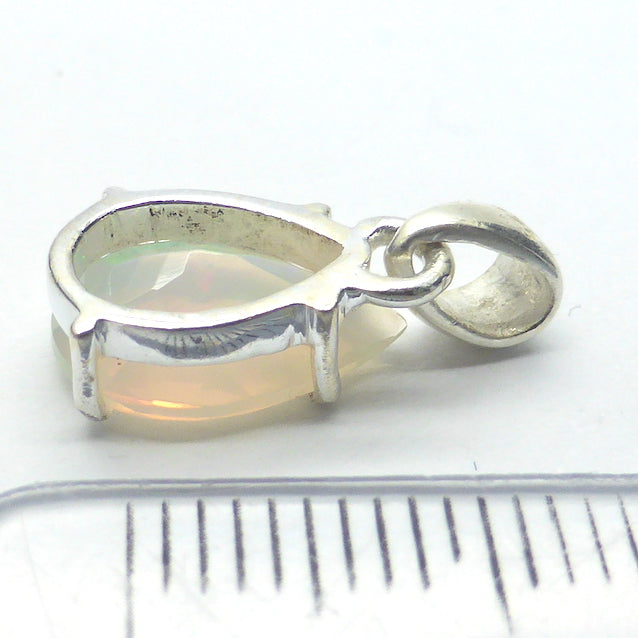 Ethiopian Solid Opal Pendant | Small Faceted Teardrop Cabochon | Green & Red Flash | 925 Silver | Claw Set | Open Back | Genuine Gems from Crystal Heart Australia since 1986