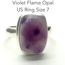 Load image into Gallery viewer, Violet Flame Opal Ring | Translucent Oblong Cabochon | Mexico | 925 Sterling Silver | US Ring Size 7 | AUS Size N1/2 | Bezel Set | Open Back | White Opal with Violet Surge | Spiritual Vision | Rest and Recharge | Patience in Action | Genuine Gems from Crystal Heart Melbourne Australia since 1986
