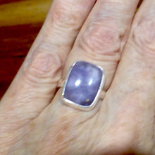 Load image into Gallery viewer, Violet Flame Opal Ring | Oblong Cabochon | Mexico | 925 Sterling Silver | US Ring Size 7.5 | AUS Size O1/2 | Bezel Set | Open Back | White Opal with Violet Surge | Spiritual Vision | Rest and Recharge | Patience in Action | Genuine Gems from Crystal Heart Melbourne Australia since 1986