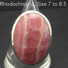 Load image into Gallery viewer, Rhodochrosite Ring | Deep Colour &amp; Translucence | Oval Cab | Besel Set with open back | Comfy split band | 925 Sterling Silver | US size adjustable 7 to 8.5 | Passionate Heart | Loving Dream realisation | Genuine Gems from Crystal Heart Australia since 1986