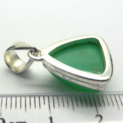 Chrysoprase Pendant | Triangle Cabochon | 925 Sterling Silver | Perfect Apple Green Good Translucency | | AKA Australian Jade | Empowering healer | Genuine Gemstones from Crystal Heart Melbourne Australia since 1986