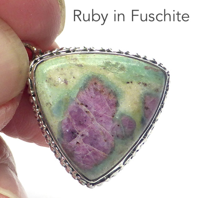 Ruby Fuschite Cabochon Pendant | Bezel set with open back | 925 Sterling Silver | Heart Healing and Activation | Genuine Gems from Crystal Heart Melbourne Australia since 1986