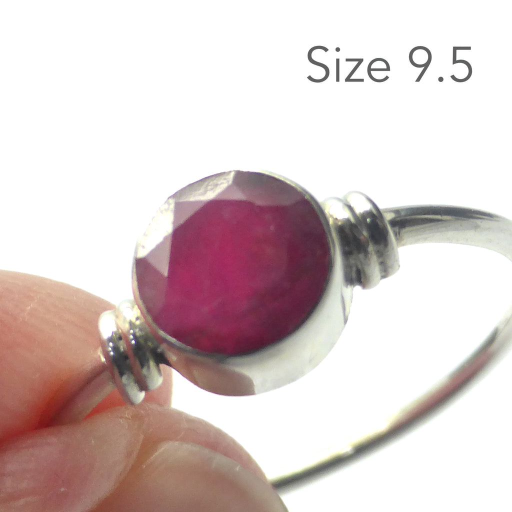 Ruby Round Faceted Ring | 925 Sterling Silver | Dainty ring nicely worked silver | AUD 49.95 | Matrix Ruby, not gem quality but some translucence | Genuine Gems from Crystal Heart Melbourne Australia since 1986