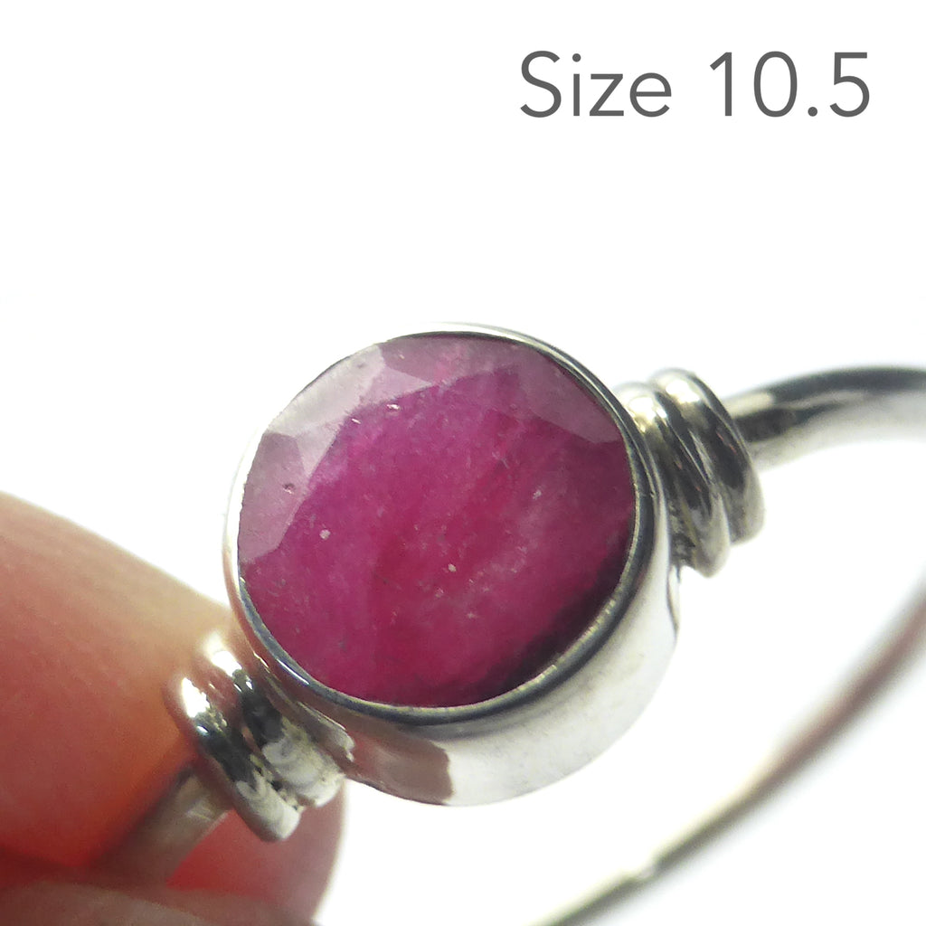 Ruby Round Faceted Ring | 925 Sterling Silver | Dainty ring nicely worked silver | AUD 49.95 | Matrix Ruby, not gem quality but some translucence | Genuine Gems from Crystal Heart Melbourne Australia since 1986