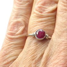 Load image into Gallery viewer, Ruby Round Faceted Ring | 925 Sterling Silver | Dainty ring nicely worked silver | AUD 49.95 | Matrix Ruby, not gem quality but some translucence | Genuine Gems from Crystal Heart Melbourne Australia since 1986