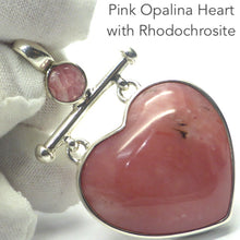 Load image into Gallery viewer, Pink Opalina Heart Pendant | Rhodochrosite Accent | Awaken and Refince compassionate Love |  Unique Steampunk Goddess Design | 925 Sterling Silver |  Quality Silver Work | Custom made  Bail | Genuine Gems from Crystal Heart Melbourne Australia since 1986