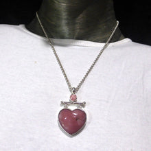 Load image into Gallery viewer, Pink Opalina Heart Pendant | Rhodochrosite Accent | Awaken and Refince compassionate Love |  Unique Steampunk Goddess Design | 925 Sterling Silver |  Quality Silver Work | Custom made  Bail | Genuine Gems from Crystal Heart Melbourne Australia since 1986