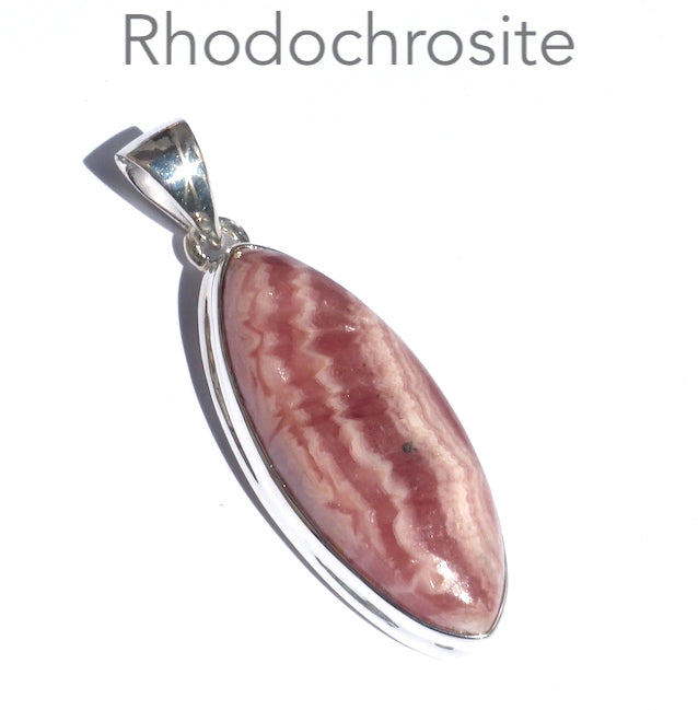 Rhodochrosite Pendant | Translucent Salmon pink with good translucence | 925 Sterling Silver Setting with open back | Deep compassion, wish fulfillment | Genuine Gems from Crystal Heart Melbourne Australia since 1986