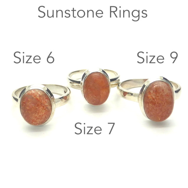 Natural Sunstone Ring | Sparkling Cabochon | 925 Sterling Silver  | Classic Bezel Setting | Open Back | US Size 7, 7 or 9 | Positive Uplifting emotions  | Leo Libra Star Stone | Genuine Gems from Crystal Heart Melbourne Australia since 1986