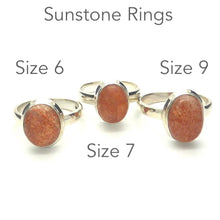 Load image into Gallery viewer, Natural Sunstone Ring | Sparkling Cabochon | 925 Sterling Silver  | Classic Bezel Setting | Open Back | US Size 7, 7 or 9 | Positive Uplifting emotions  | Leo Libra Star Stone | Genuine Gems from Crystal Heart Melbourne Australia since 1986