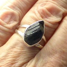 Load image into Gallery viewer, Black Tourmaline Ring | Natural uncut raw nugget | Bezel set | Open Back | Comfortable Split Band | 925 Sterling Silver | AUS Size P | US Size 7.75 | Star Stone Virgo Gemini Libra Taurus | Genuine Gems from Crystal Heart Melbourne Australia since 1986