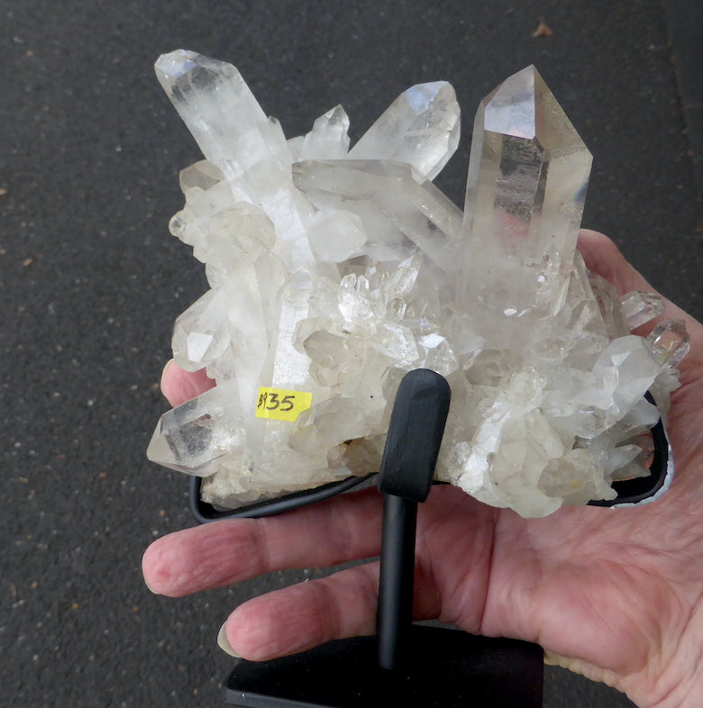 Large Clear Quartz Cluster | Custom Made Black Metal Stand  Clarity of mind | Inspiration | Crown Chakra  | Genuine Gems from Crystal Heart Melbourne Australia since 1986
