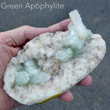 Load image into Gallery viewer, Green Apophyllite Cluster | with small white Heluandite crystals | Open Heart Higher Wisdom | Genuine Gems from Crystal Heart Melbourne Australia since 1986
