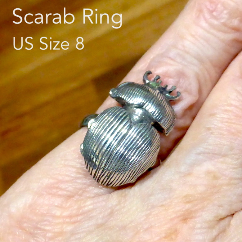 Ancient Egyptian Scarab Ring | 925 Sterling Silver | Lifelike representation of the Ancient Egyptian Scarab Beetle | Very Authentic looking | Sacred to the Sun God Ra | Crystal Heart Melbourne Australia since 1986 B.C.