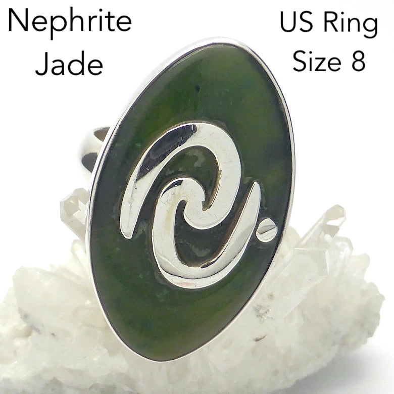 Jade Ring, Nephrite, Oval Cabochon, 925 Silver