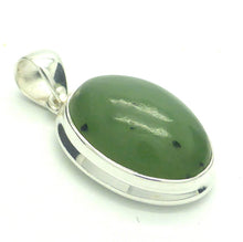 Load image into Gallery viewer, Nephrite Jade Pendant | Oval Cabochon | 925 Sterling Silver | Goodf colour and Translucency | Refined Heart Energy | Genuine Gems from Crystal Heart Melbourne Australia since 1986