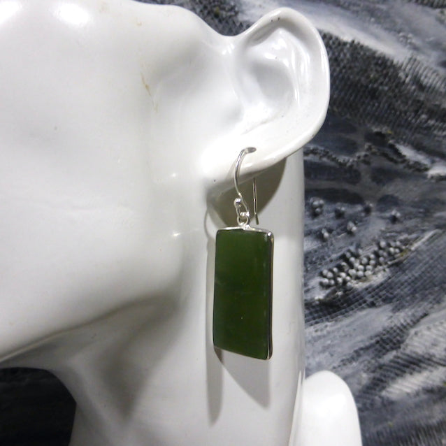 Nephrite Jade Earrings | Large Oblong Cabochons | 925 Sterling Silver | Good colour and Translucency | Refined Heart Energy | Genuine Gems from Crystal Heart Melbourne Australia since 1986