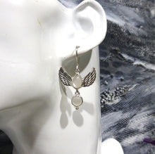 Load image into Gallery viewer, Classic Moonstone Earrings  | 925 Sterling Silver | 2 cabs dangling between feathered silver angel wings | Genuine Gems from Crystal Heart Melbourne Australia since 1986