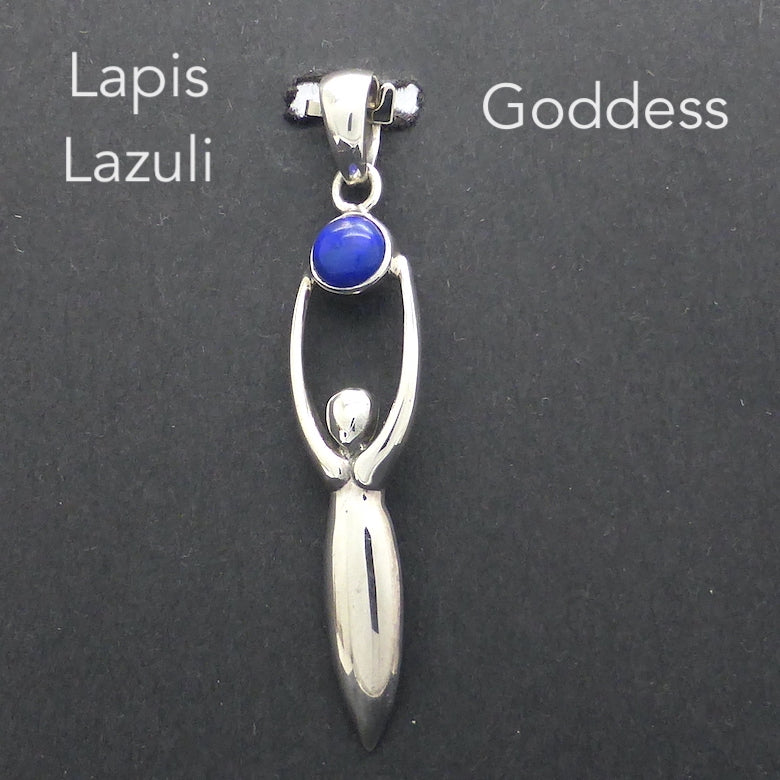 Lapis Lazuli Goddess Pendant | Cabochon | 925 Sterling Silver | Upraised arms embracing the Universe | Genuine Gems from Crystal Heart Melbourne Australia 1986