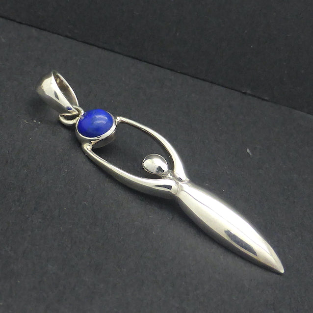 Lapis Lazuli Goddess Pendant | Cabochon | 925 Sterling Silver | Upraised arms embracing the Universe | Genuine Gems from Crystal Heart Melbourne Australia 1986