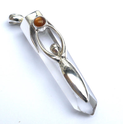 Goddess Pendant | Sunstone and Clear Quartz | 925 Sterling Silver | Upraised arms embracing the Universe | Balance of Male and Female | Genuine Gems from Crystal Heart Melbourne Australia 1986