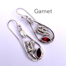 Load image into Gallery viewer, Garnet Gemstone Earrings | Faceted Marquis shape | 925 Sterling Silver | Leaf and Floral Motif | Genuine Gems from Crystal Heart Melbourne Australia since 1986