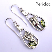 Load image into Gallery viewer, Perodit Gemstone Earrings | Faceted Marquis shape | 925 Sterling Silver | Leaf and Floral Motif | Genuine Gems from Crystal Heart Melbourne Australia since 1986