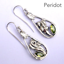 Load image into Gallery viewer, Perodit Gemstone Earrings | Faceted Marquis shape | 925 Sterling Silver | Leaf and Floral Motif | Genuine Gems from Crystal Heart Melbourne Australia since 1986