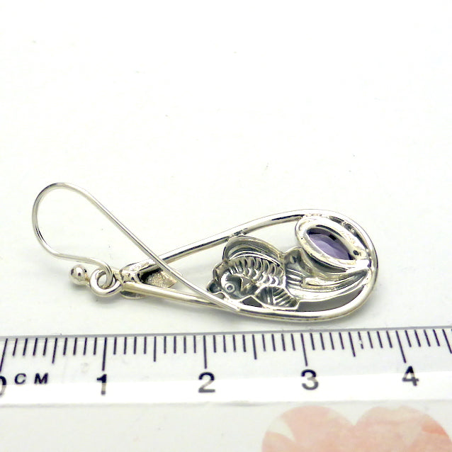 Amethyst Gemstone Earrings | Faceted Marquis shape | 925 Sterling Silver | Leaf and Floral Motif | Genuine Gems from Crystal Heart Melbourne Australia since 1986