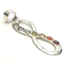 Load image into Gallery viewer, Pendant with Chakra Gemstones Stones | 925 Sterling Silver | Set in Silver Figute of Eight | Infinity | Eternity | Garnet, Carnelian, Citrine, Peridot, Water Sapphire, Amethyst and Rainbow Moonstone | Genuine Gems from Crystal Heart Melbourne Australia since 1986