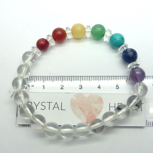 Chakra Gemstone Beaded Stretch Bracelet | Strong Elastic THread | Fair Trade | Red Coral, Carnelian, Green Aventurine, Turquoise, Lapis and Amethyst | Genuine Gemstones from Crystal Heart Melbourne Australia since 1986