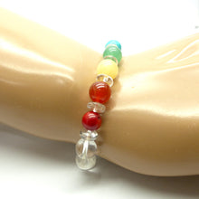 Load image into Gallery viewer, Chakra Gemstone Beaded Stretch Bracelet | Strong Elastic THread | Fair Trade | Red Coral, Carnelian, Green Aventurine, Turquoise, Lapis and Amethyst | Genuine Gemstones from Crystal Heart Melbourne Australia since 1986