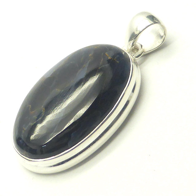 Pietersite Pendant | Oval Cabochon | 925 Sterling Silver  | Blue and Gold Swirls | strength flexibility creativity determination | Genuine Gems from Crystal Heart Melbourne Australia since 1986