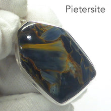 Load image into Gallery viewer, Pietersite Pendant | 6 sided rectangular Cabochon | 925 Sterling Silver  | Blue and Gold Swirls | strength flexibility creativity determination | Genuine Gems from Crystal Heart Melbourne Australia since 1986