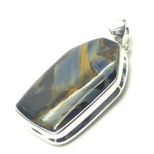 Load image into Gallery viewer, Pietersite Pendant | 6 sided rectangular Cabochon | 925 Sterling Silver  | Blue and Gold Swirls | strength flexibility creativity determination | Genuine Gems from Crystal Heart Melbourne Australia since 1986