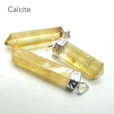 Honey Calcite Pendant | Single Point | Silver Plated white metal | Health Prosperity Elegance |  Genuine Gems from Crystal Heart Melbourne Australia since 1986