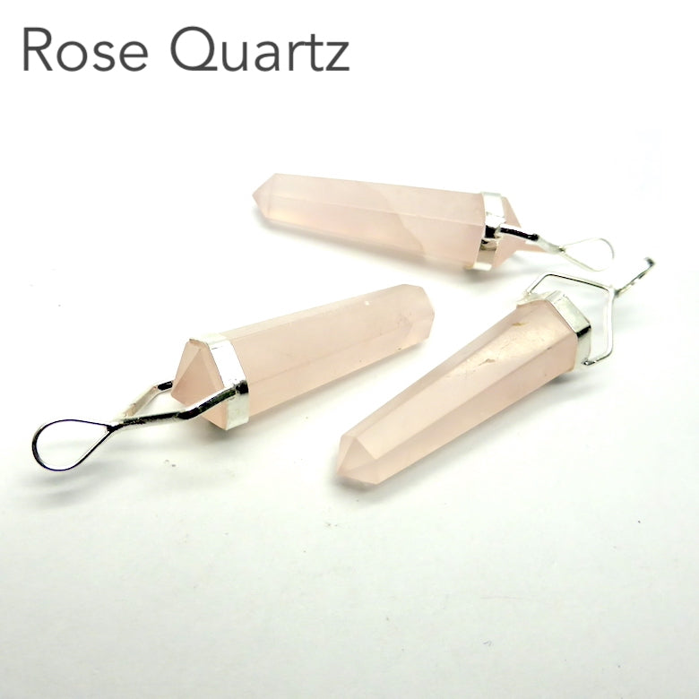 Rose Quartz Pendant, Double point, Silver Plated