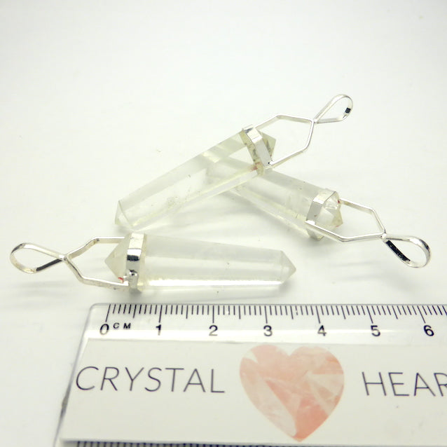 Clear Quartz Crystal Pendant | Double Terminated | Silver Plated white metal | Amplify conscious thought and affirmations | Genuine Gems from Crystal Heart Melbourne Australia since 1986 