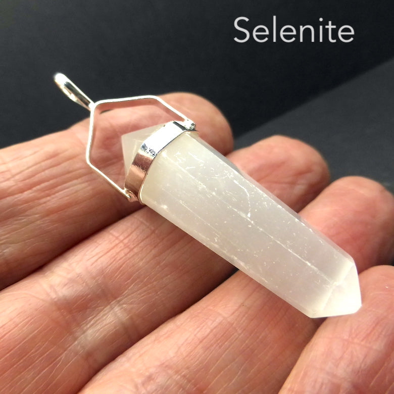 Selenite Crystal Pendant | Double Terminated | Silver Plated white metal | Angelic Energy | Genuine Gems from Crystal Heart Melbourne Australia since 1986 