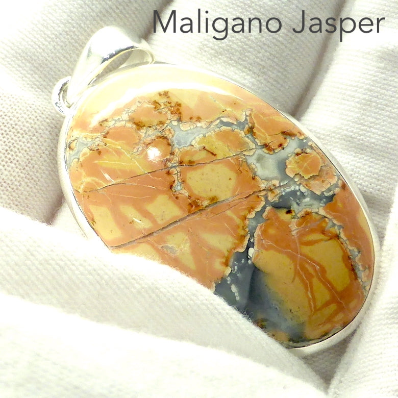 Maligano Malongano Jasper Pendant  | Oval Cabochon | Sulawesi | Indonesia | 925 Sterling Silver | Ochre and Pale Umber Patches | Quality Bezel Setting | Return consciousness to Wholeness | Genuine Gems from Crystal Heart Melbourne Australia since 1986