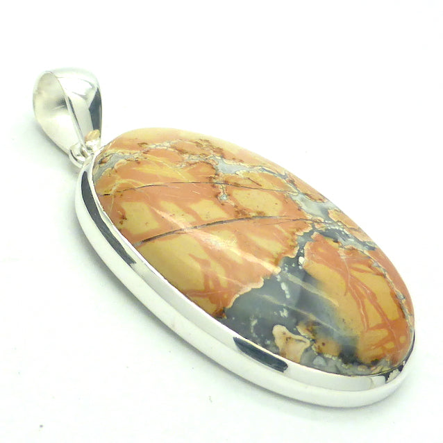 Maligano Malongano Jasper Pendant  | Oval Cabochon | Sulawesi | Indonesia | 925 Sterling Silver | Ochre and Pale Umber Patches | Quality Bezel Setting | Return consciousness to Wholeness | Genuine Gems from Crystal Heart Melbourne Australia since 1986