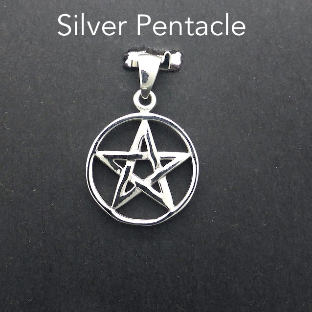 Pentacle Pendant  | 925 Sterling Silver | 5 pointed Star in Circle | 20 mm Diameter | Wisdom Protection Harmony & Power | Monthly Manifestation | Genuine Gems from Crystal Heart Melbourne Australia since 1986