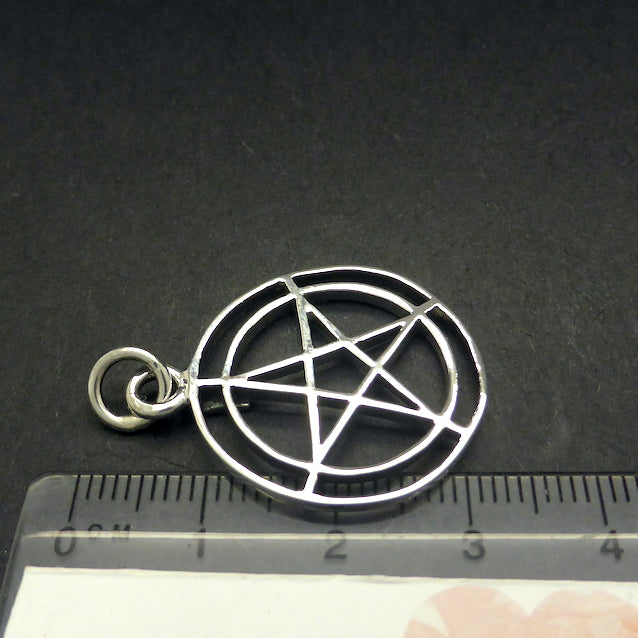 Pentacle Pendant  | 925 Sterling Silver | 5 pointed Star in Double Circle | 20 mm Diameter | Wisdom Protection Harmony & Power | Monthly Manifestation | Genuine Gems from Crystal Heart Melbourne Australia since 1986